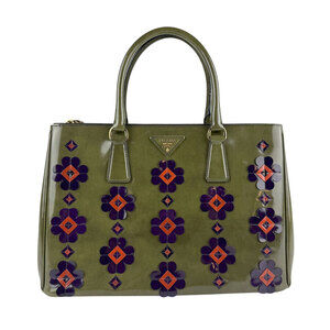 Prada Galleria Patent Leather Shoulder Bag Khaki